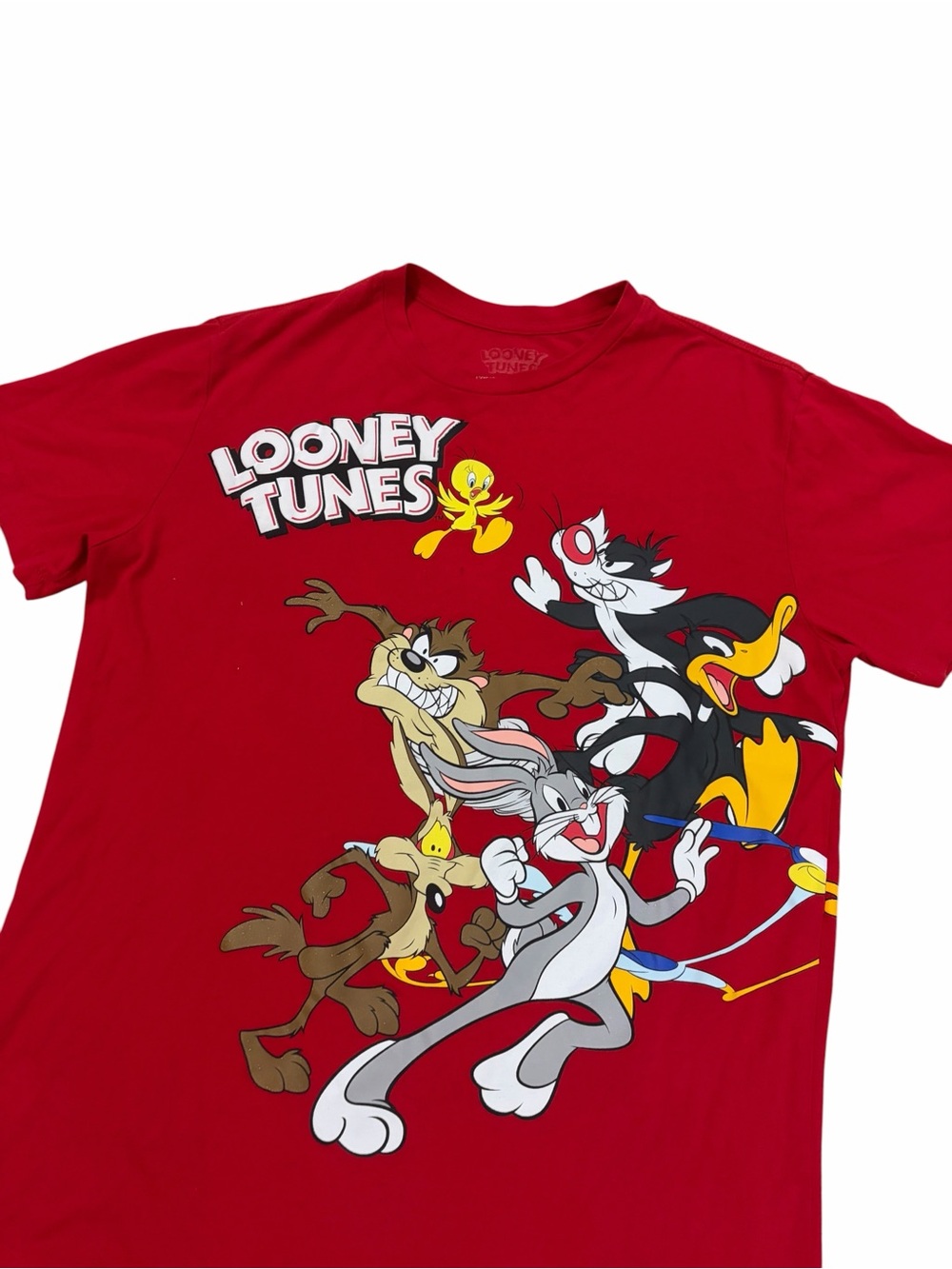 Looney Tunes AOP Graphic Shirt Mens Medium Taz Bugs Bunny Tweety Bird Roadrunner